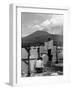 View of Mount Vesuvius from the Town of Torre Annunciata with Men Tending to Drying Pasta-Alfred Eisenstaedt-Framed Photographic Print