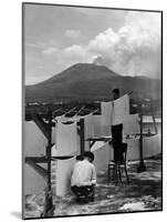 View of Mount Vesuvius from the Town of Torre Annunciata with Men Tending to Drying Pasta-Alfred Eisenstaedt-Mounted Photographic Print