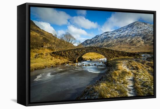 View of mountains and Cattle Bridge in winter-Frank Fell-Framed Stretched Canvas