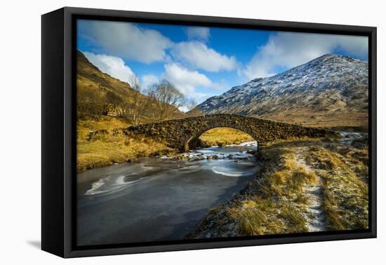 View of mountains and Cattle Bridge in winter-Frank Fell-Framed Stretched Canvas