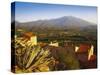 View of Mt Canigou from a Rustic Village, Pyrenees Orientales, Languedoc-Rousillon, France-David Hughes-Stretched Canvas