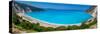 View of Myrtos Beach, coastline, sea and hills near Agkonas, Kefalonia, Ionian Islands-Frank Fell-Stretched Canvas