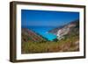 View of Myrtos Beach, coastline, sea and hills near Agkonas, Kefalonia, Ionian Islands-Frank Fell-Framed Photographic Print