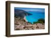 View of Myrtos Beach, coastline, sea and hills near Agkonas, Kefalonia, Ionian Islands-Frank Fell-Framed Photographic Print