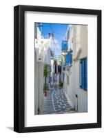 View of narrow street, Mykonos Town, Mykonos, Cyclades Islands, Greek Islands, Aegean Sea, Greece-Frank Fell-Framed Photographic Print