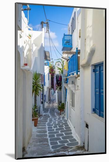View of narrow street, Mykonos Town, Mykonos, Cyclades Islands, Greek Islands, Aegean Sea, Greece-Frank Fell-Mounted Photographic Print