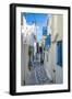 View of narrow street, Mykonos Town, Mykonos, Cyclades Islands, Greek Islands, Aegean Sea, Greece-Frank Fell-Framed Photographic Print