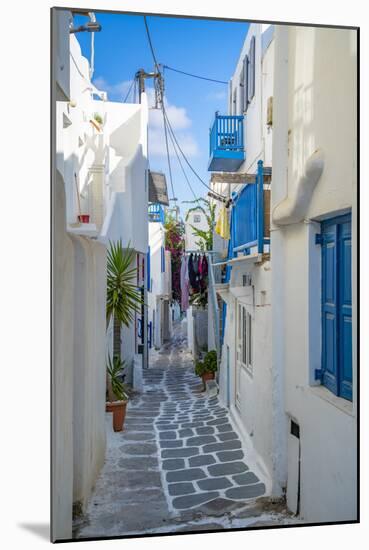 View of narrow street, Mykonos Town, Mykonos, Cyclades Islands, Greek Islands, Aegean Sea, Greece-Frank Fell-Mounted Photographic Print