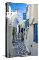 View of narrow street, Mykonos Town, Mykonos, Cyclades Islands, Greek Islands, Aegean Sea, Greece-Frank Fell-Stretched Canvas
