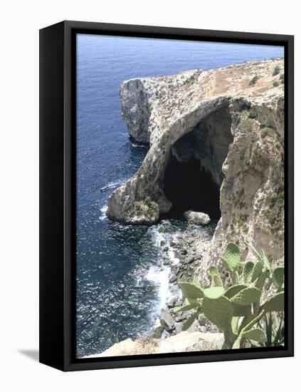 View of Natural Bridge and Boat, Blue Grotto, Malta-Peter Thompson-Framed Stretched Canvas