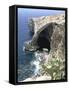 View of Natural Bridge and Boat, Blue Grotto, Malta-Peter Thompson-Framed Stretched Canvas