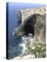 View of Natural Bridge and Boat, Blue Grotto, Malta-Peter Thompson-Stretched Canvas