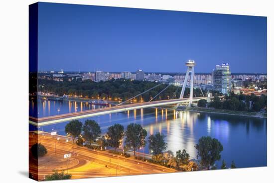 View of New Bridge at Dusk, Bratislava, Slovakia-Ian Trower-Stretched Canvas