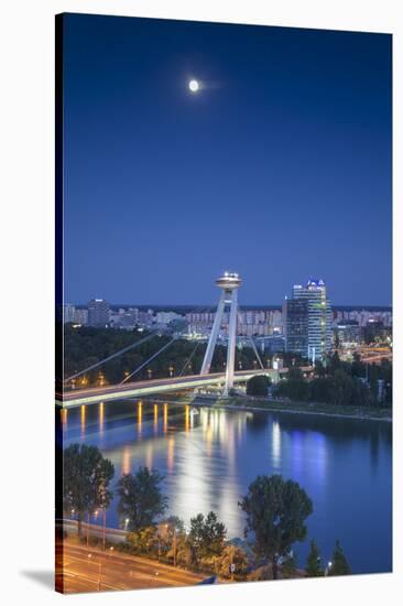 View of New Bridge at Dusk, Bratislava, Slovakia-Ian Trower-Stretched Canvas