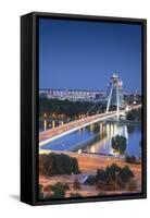 View of New Bridge over the River Danube at Dusk, Bratislava, Slovakia, Europe-Ian Trower-Framed Stretched Canvas