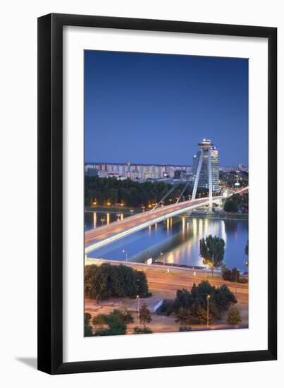 View of New Bridge over the River Danube at Dusk, Bratislava, Slovakia, Europe-Ian Trower-Framed Photographic Print