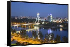 View of New Bridge over the River Danube at Dusk, Bratislava, Slovakia, Europe-Ian Trower-Framed Stretched Canvas