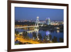 View of New Bridge over the River Danube at Dusk, Bratislava, Slovakia, Europe-Ian Trower-Framed Photographic Print