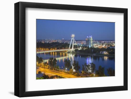 View of New Bridge over the River Danube at Dusk, Bratislava, Slovakia, Europe-Ian Trower-Framed Photographic Print