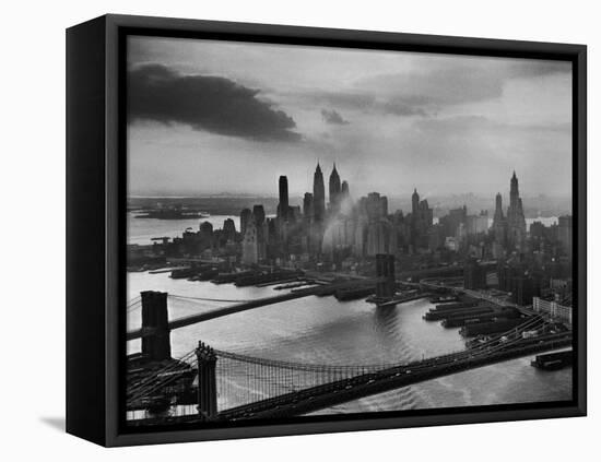 View of New York City Behind the Bridges That are Hovering over the East River-Dmitri Kessel-Framed Stretched Canvas