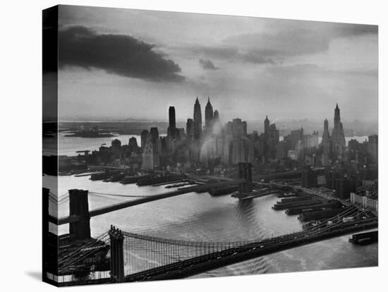 View of New York City Behind the Bridges That are Hovering over the East River-Dmitri Kessel-Stretched Canvas