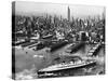 View of New York City Skyline with the S.S. Queen Mary Docking at the 51st Street Pier-null-Stretched Canvas