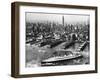 View of New York City Skyline with the S.S. Queen Mary Docking at the 51st Street Pier-null-Framed Photographic Print