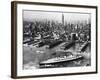 View of New York City Skyline with the S.S. Queen Mary Docking at the 51st Street Pier-null-Framed Photographic Print