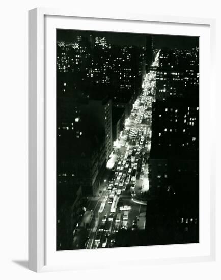 View of New York Illuminated at Night, Traffic Stretches for Miles as Cars Pour into the City-null-Framed Premium Photographic Print