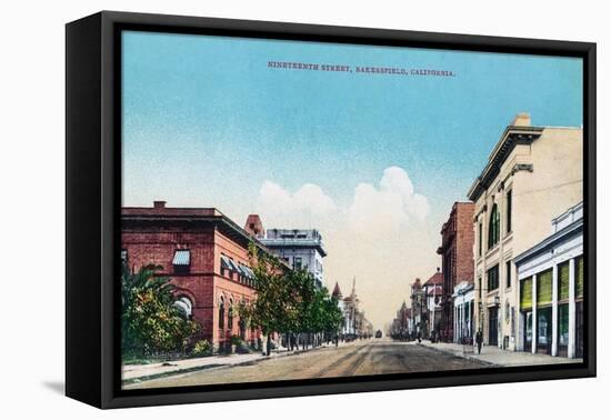 View of Nineteenth Street - Bakersfield, CA-Lantern Press-Framed Stretched Canvas