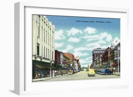 View of North Genesee Street, Waukegan, Illinois-Lantern Press-Framed Art Print