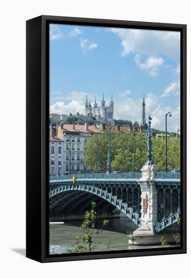 View of Notre Dame de Fourviere, University Bridge, Lyon, France-Jim Engelbrecht-Framed Stretched Canvas