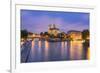 View of Notre Dame De Paris and its Flying Buttresses across the River Seine at Blue Hour, Paris-Aneesh Kothari-Framed Photographic Print