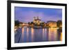 View of Notre Dame De Paris and its Flying Buttresses across the River Seine at Blue Hour, Paris-Aneesh Kothari-Framed Photographic Print