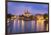 View of Notre Dame De Paris and its Flying Buttresses across the River Seine at Blue Hour, Paris-Aneesh Kothari-Framed Photographic Print