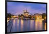 View of Notre Dame De Paris and its Flying Buttresses across the River Seine at Blue Hour, Paris-Aneesh Kothari-Framed Photographic Print