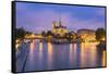 View of Notre Dame De Paris and its Flying Buttresses across the River Seine at Blue Hour, Paris-Aneesh Kothari-Framed Stretched Canvas