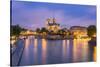 View of Notre Dame De Paris and its Flying Buttresses across the River Seine at Blue Hour, Paris-Aneesh Kothari-Stretched Canvas