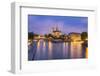 View of Notre Dame De Paris and its Flying Buttresses across the River Seine at Blue Hour, Paris-Aneesh Kothari-Framed Photographic Print