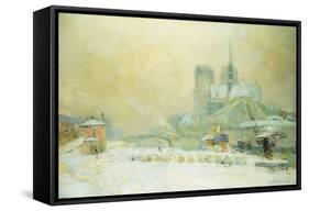 View of Notre Dame, Paris, from the Quai De La Tournelle: Snow Effect; Notre Dame De Paris, Vue…-Albert-Charles Lebourg-Framed Stretched Canvas