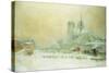 View of Notre Dame, Paris, from the Quai De La Tournelle: Snow Effect; Notre Dame De Paris, Vue…-Albert-Charles Lebourg-Stretched Canvas