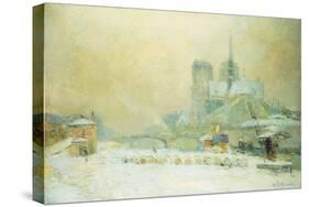 View of Notre Dame, Paris, from the Quai De La Tournelle: Snow Effect; Notre Dame De Paris, Vue…-Albert-Charles Lebourg-Stretched Canvas