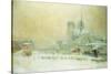 View of Notre Dame, Paris, from the Quai De La Tournelle: Snow Effect; Notre Dame De Paris, Vue…-Albert-Charles Lebourg-Stretched Canvas