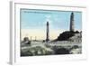 View of Old and New Lighthouse - Cape Henry, VA-Lantern Press-Framed Art Print