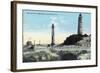 View of Old and New Lighthouse - Cape Henry, VA-Lantern Press-Framed Art Print