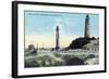 View of Old and New Lighthouse - Cape Henry, VA-Lantern Press-Framed Art Print