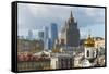 View of old and new skyscrapers, Moscow, Russia, Europe-Miles Ertman-Framed Stretched Canvas