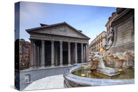 View of Old Pantheon a Circular Building with a Portico of Granite Corinthian Columns and Fountains-Roberto Moiola-Stretched Canvas