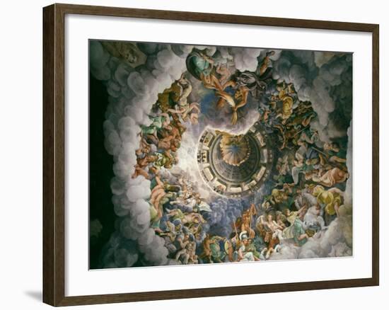 View of Olympus, Home of the Gods, Fresco in the Room of the Giants-Giulio Romano-Framed Giclee Print