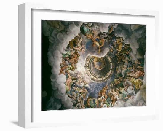 View of Olympus, Home of the Gods, Fresco in the Room of the Giants-Giulio Romano-Framed Premium Giclee Print